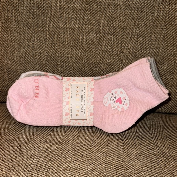 Rae Dunn Accessories - NWT Rae Dunn 6 Pair WMN’s Cushion Quarter Pink,Gray, & White Socks Valentine’s